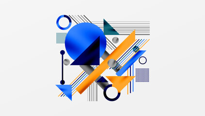 Circles, triangles, squares, rings and lines with shadow effect