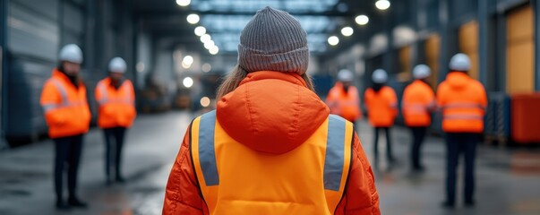 Enhancing Site Safety Workers in High-Visibility Vests Conduct a Toolbox Talk on Job Site Safety Practices, Emphasizing Teamwork, Leadership, and Open Communication for a Safer Work Environment