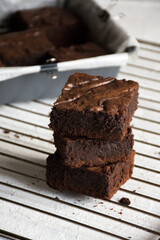 stack of brownies on a rack