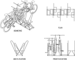 Vector illustration of a rack for securing bicycle parking to keep it neat in public places, parks, fields for safety from thieves