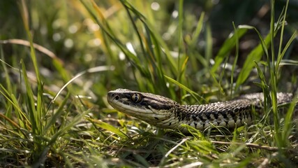 Obraz premium Sunlit Slither: Albany Adder Moving Through Tall Grass