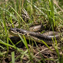 Obraz premium Golden Path: Albany Adder Slithering in Sun-Dappled Grass