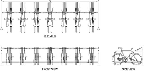 Vector illustration of a rack for securing bicycle parking to keep it neat in public places, parks, fields for safety from thieves 