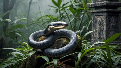 Obraz premium Desert Beauty: Saharan Horned Viper Resting Among Vibrant Desert Flowers