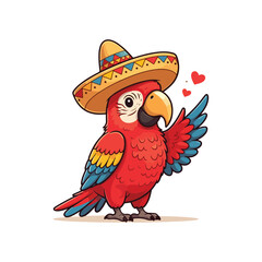 Cute Parrot Bird With Sombrero Hat Cartoon Vector Icon Illustration. Animal Holiday Isolated vector