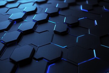 Fototapeta premium A mesmerizing, glowing blue light vortex forms a futuristic, abstract technology backdrop against a dark gray canvas, with hexagonal patterns adding depth and sophistication to the dynamic composition