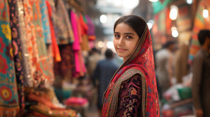 Obraz premium Beautiful Girl Wearing Kameez and Tight Pajama: Stylish Ethnic Fashion