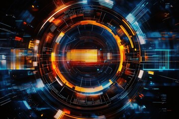 Obraz premium Abstract technology background captures the complex synergy of automated systems, digital collaboration tools, and strategic business models, blending geometric shapes and interactive data streams 