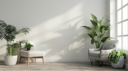 Fototapeta premium Contemporary modern living room interior with blank wall for mockup, AI generated image