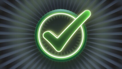 Glowing Green Checkmark Neon Sign Abstract Background