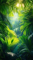 Tropical serenity palm fronds against a bright cyan sky