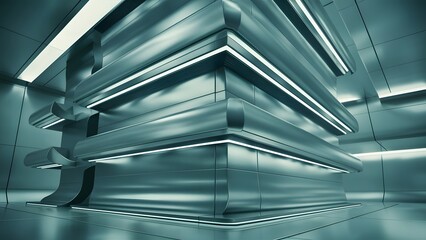 Obraz premium Futuristic Metal Structure Architectural Design, Modern Sci-fi Interior