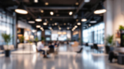 Obraz premium creative startup hub with minimalist design and innovative tech, full blurry view, no element in focus, bright lighting, open and spacious layout