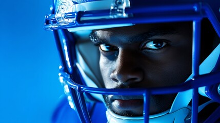 Intense close-up of focused American football player in helmet