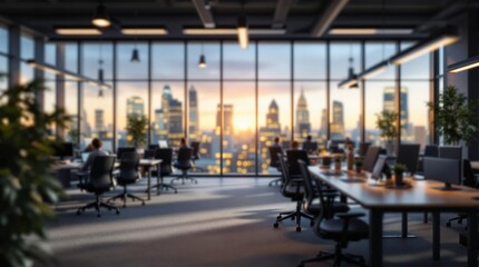 Obraz premium modern corporate office with panoramic windows ergonomic furniture natural lighting open layout business workspace