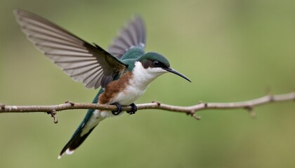 Fototapeta premium Hummingbird perched on branch, vibrant colors, nature close-up