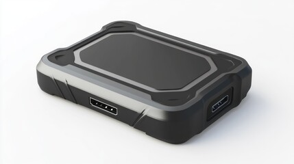 Portable SSD drive on white background