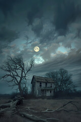 Dread Sobriety: Dusk of Nightmare - Gloomy Landscape with Haunted House under Full Moon