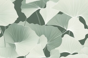 Padr&atilde;o cont&iacute;nuo (seamless pattern) de folhas estilizadas em tons de verde com linhas delicadas em branco, criado com IA generativa.
