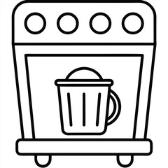 Simple Line Drawing of a Kitchen Oven with a Waste Bin Inside