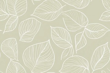 Padrão contínuo (seamless pattern) de folhas estilizadas em tons de verde com linhas delicadas em branco, criado com IA generativa.
