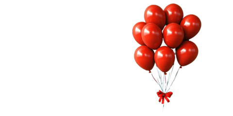 A cluster of vibrant red balloons symbolizes joy and celebration at an outdoor event. balloon in birthday on transparent background. Copy space.