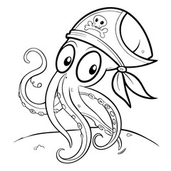 Octopus head with a pirate bandana vector art illustration.