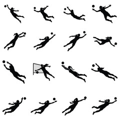 A set of woman goalkeeper vector silhouette