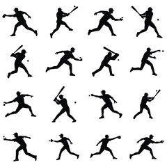 A set of baseball player vector silhouettes