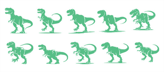 T-rex tyrannosaurus silhouette. Vector set illustration growling screaming tyrannosaurus rex dinosaur silhouette isolated.dinosaur Raptor Ancient Animals Logo Design.Tyrannosaurus T Rex Emblem.