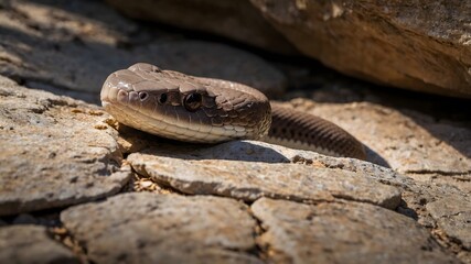 Obraz premium Close-Up Portrait of Common European Viper Head Showing Striking Patterns and Vivid Eyes