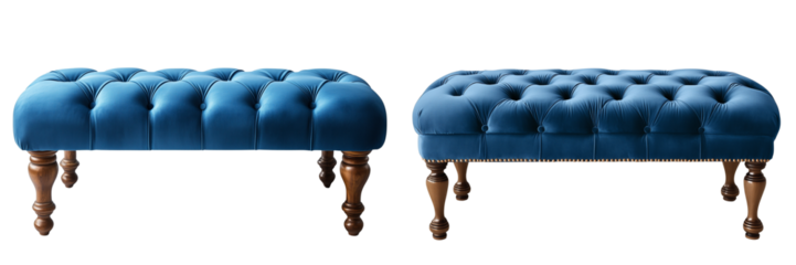  Set of a Blue velvet bench, isolated on transparent background.