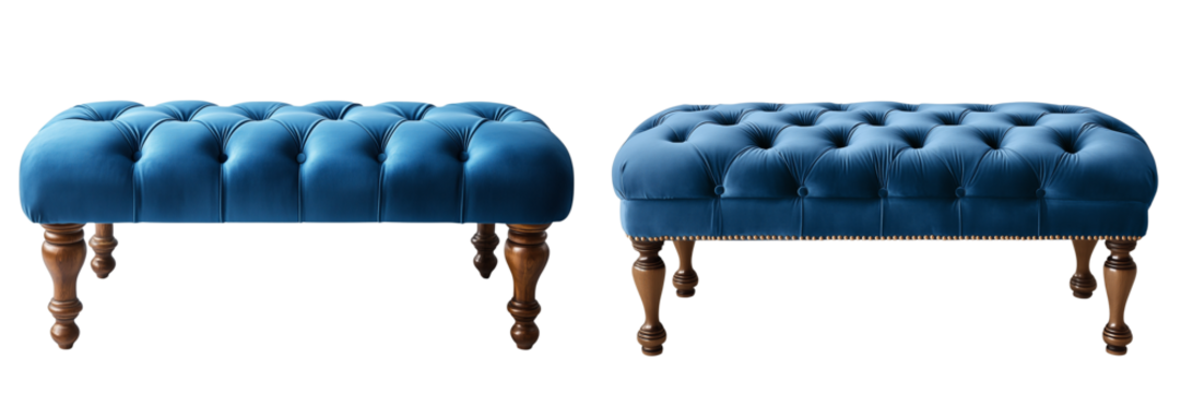  Set of a Blue velvet bench, isolated on transparent background.