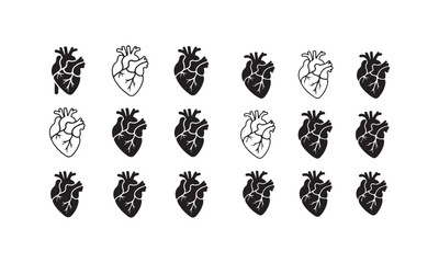Anatomical Heart Icon Set Detailed Black and White Human Heart Symbols