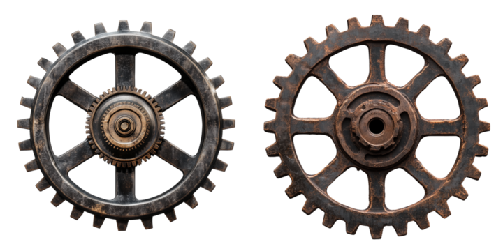 Set of a Rustic gear, isolated on transparent background.