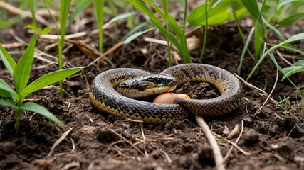 Obraz premium Viper Depicted in Traditional European Folklore Intertwined with Myths and Cultural Symbols