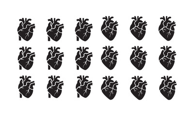 Anatomical Heart Icon Set Detailed Black and White Human Heart Symbols