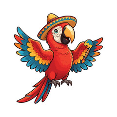 Fototapeta premium Cute Parrot Bird With Sombrero Hat Cartoon Vector Icon Illustration. Animal Holiday Isolated vector