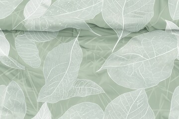 Padrão contínuo (seamless pattern) de folhas estilizadas em tons de verde com linhas delicadas em branco, criado com IA generativa.
