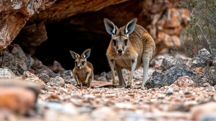 Kangaroo Mother and Joey at Cave Entrance