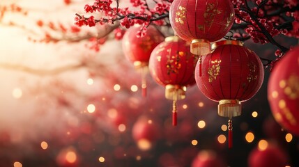 Obraz premium Red Pink Festival Sphere Lantern Chinese New Year Mid-Autumn Festival