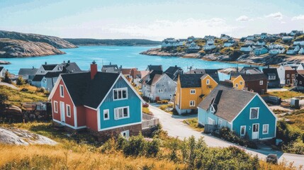 Picturesque Coastal Village in Newfoundland, Canada: Vibrant Houses by the Sea