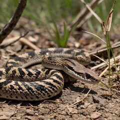 Fototapeta premium Flying Snake with Young Resting in Leaf Nest on a Tree Branch