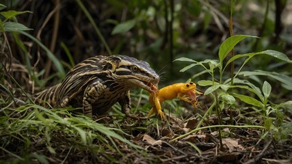 Obraz premium Rattlesnake in Motion Pygmy Rattlesnake Slithering Through Tall Grass with Visible Rattle