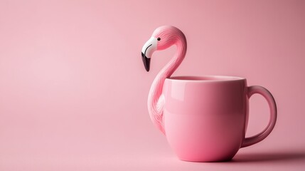 Creative pink flamingo mug with fun design on soft pink background