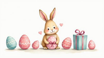 Obraz premium Easter egg hunt celebration spring garden illustrative artwork cheerful bunny whimsical holiday atmosphere