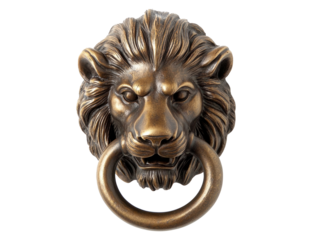 Lion door knocker isolated on transparent or white background