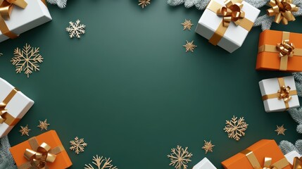 Festive Christmas Gifts and Decorations on Green Background