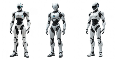 Set of advanced humanoid robots, cut out