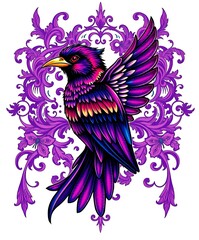 Fototapeta premium A vibrant, artistic depiction of a colorful bird with intricate floral patterns in the background.